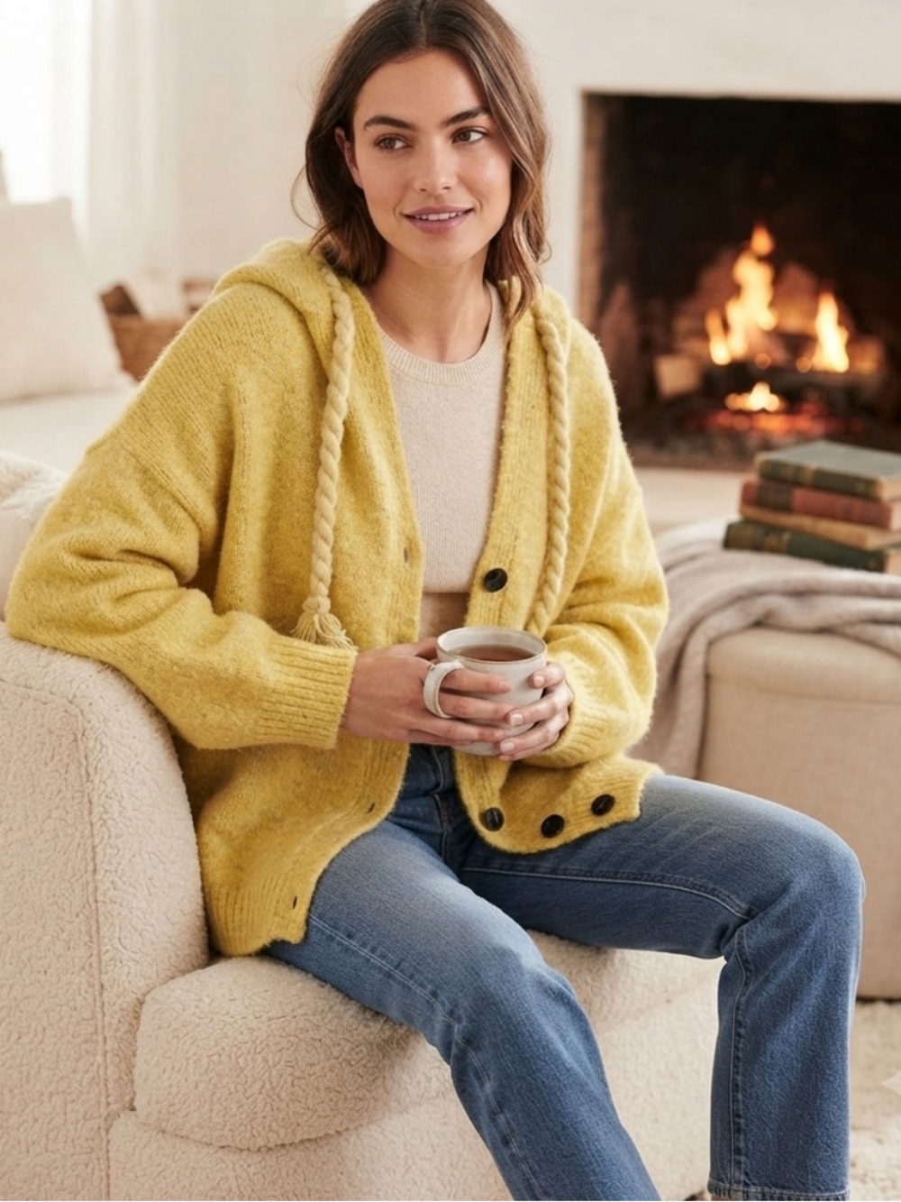💕Coming Soon! POL Yellow V-Neck Button Cardigan Sweater - Women